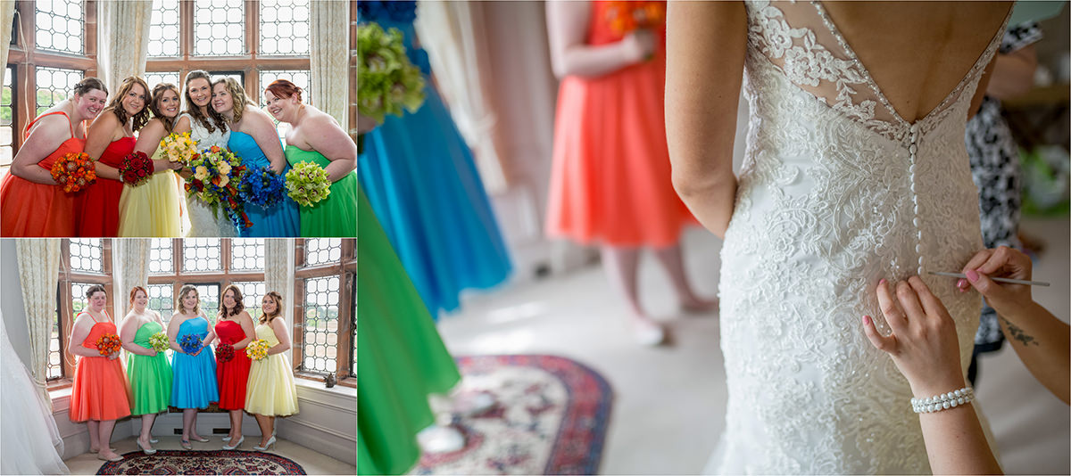 Colourful bridesmaids dresses at Thonrton Manor