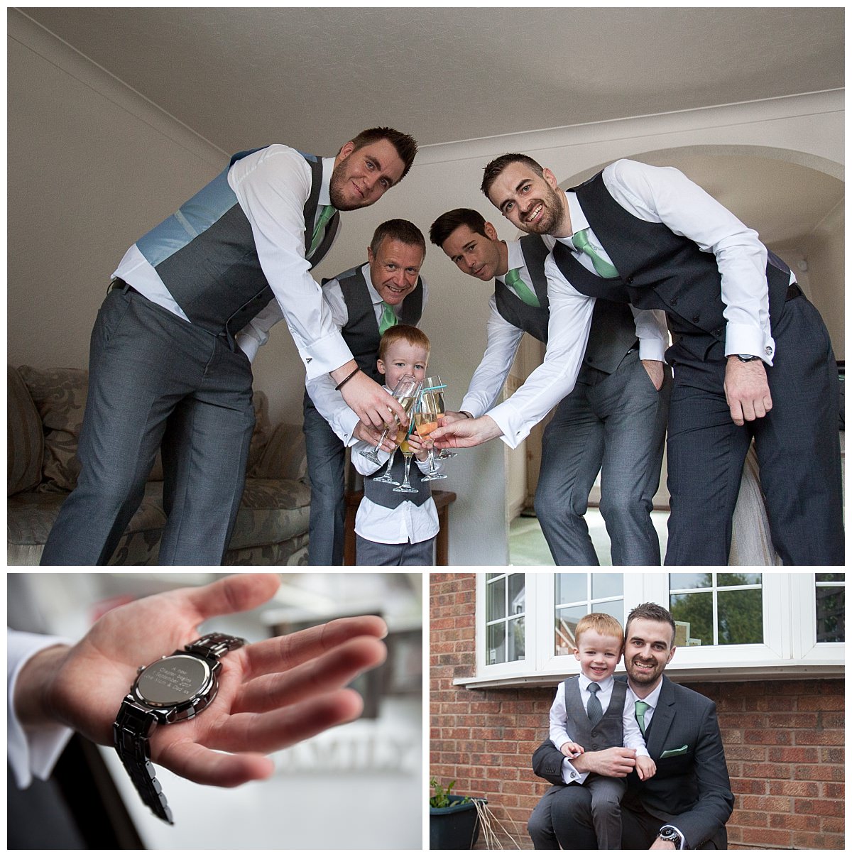 Groom with his groomsmen drinking champagne