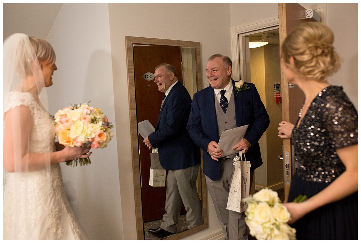 Father of the bride seeing daughter for the first time