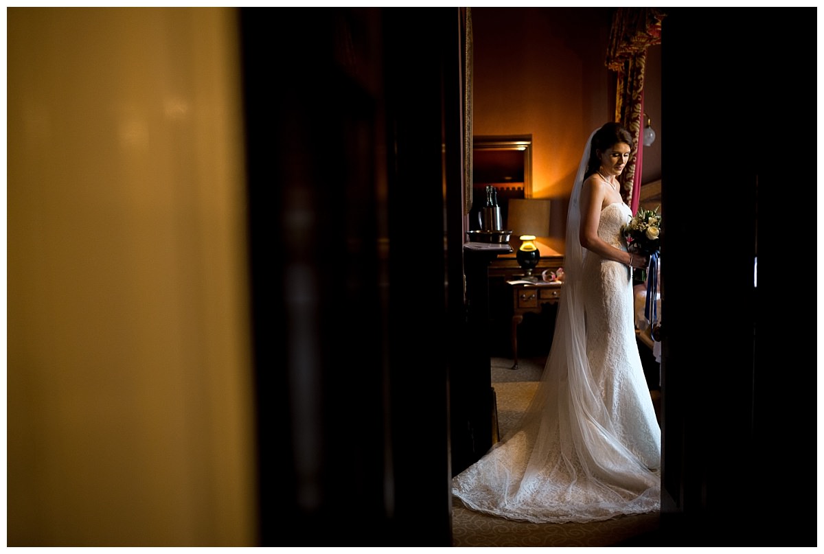 Bride ready for her wedding at Crewe Hall