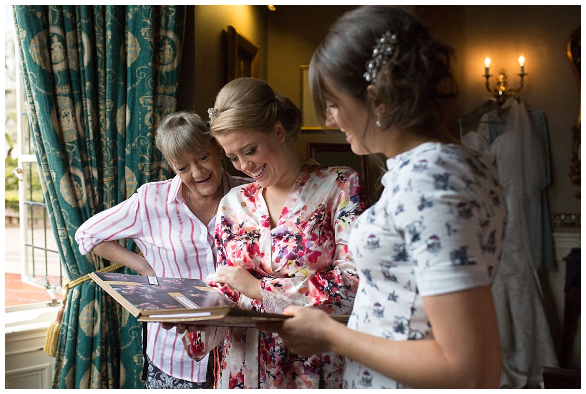Bride and bridesmaids getting ready at Crewe Hall