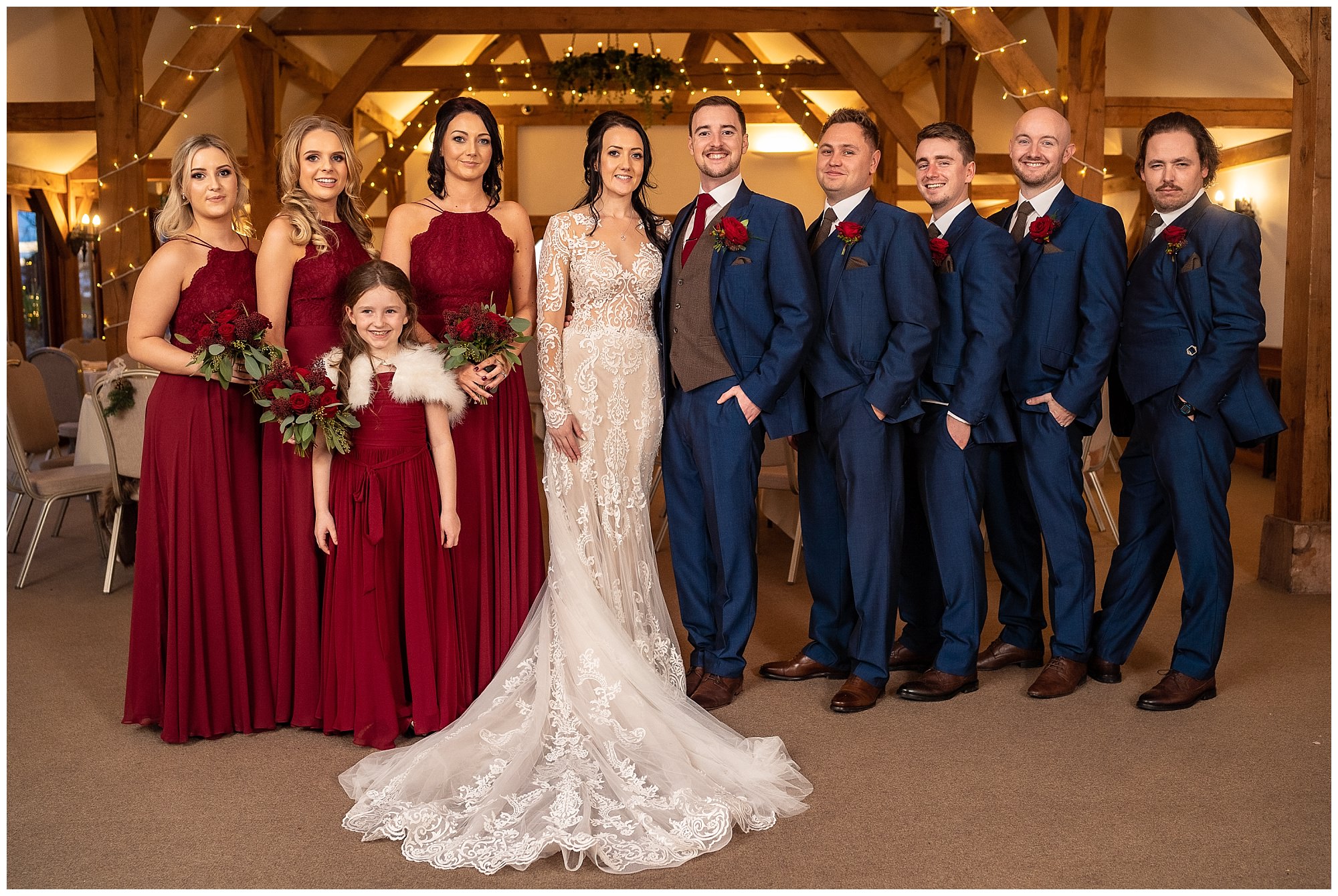 bridesmaids and groomsmen at sandhole oak barn