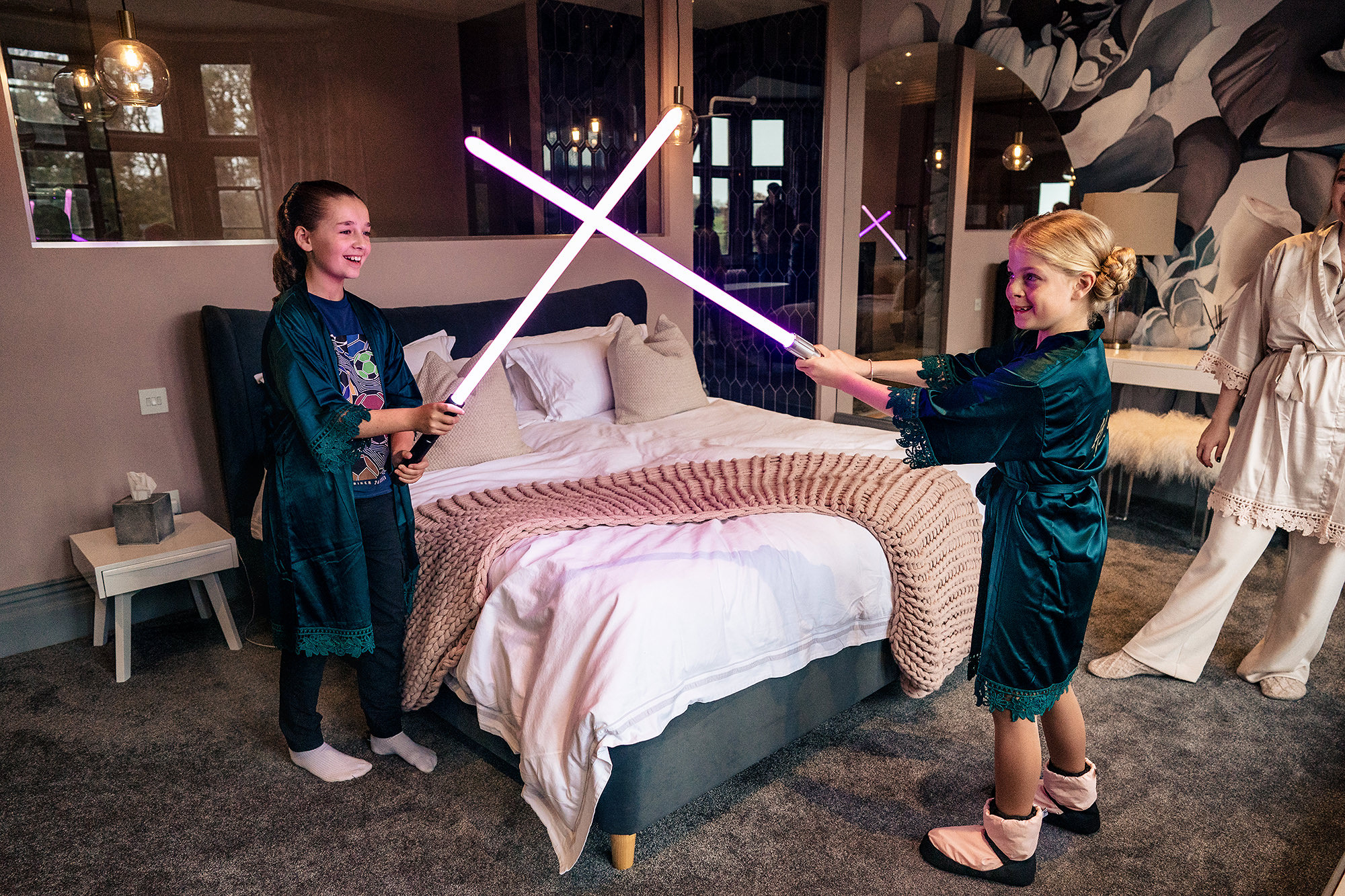 A lightsaber duel breaking out during getting ready at Salt House