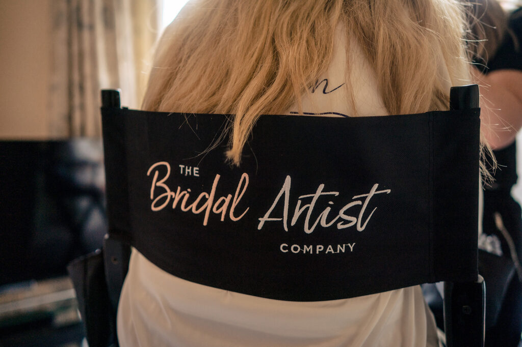 The Bridal Artist Company director's chair during bridal hair and makeup, Cheshire wedding photographer