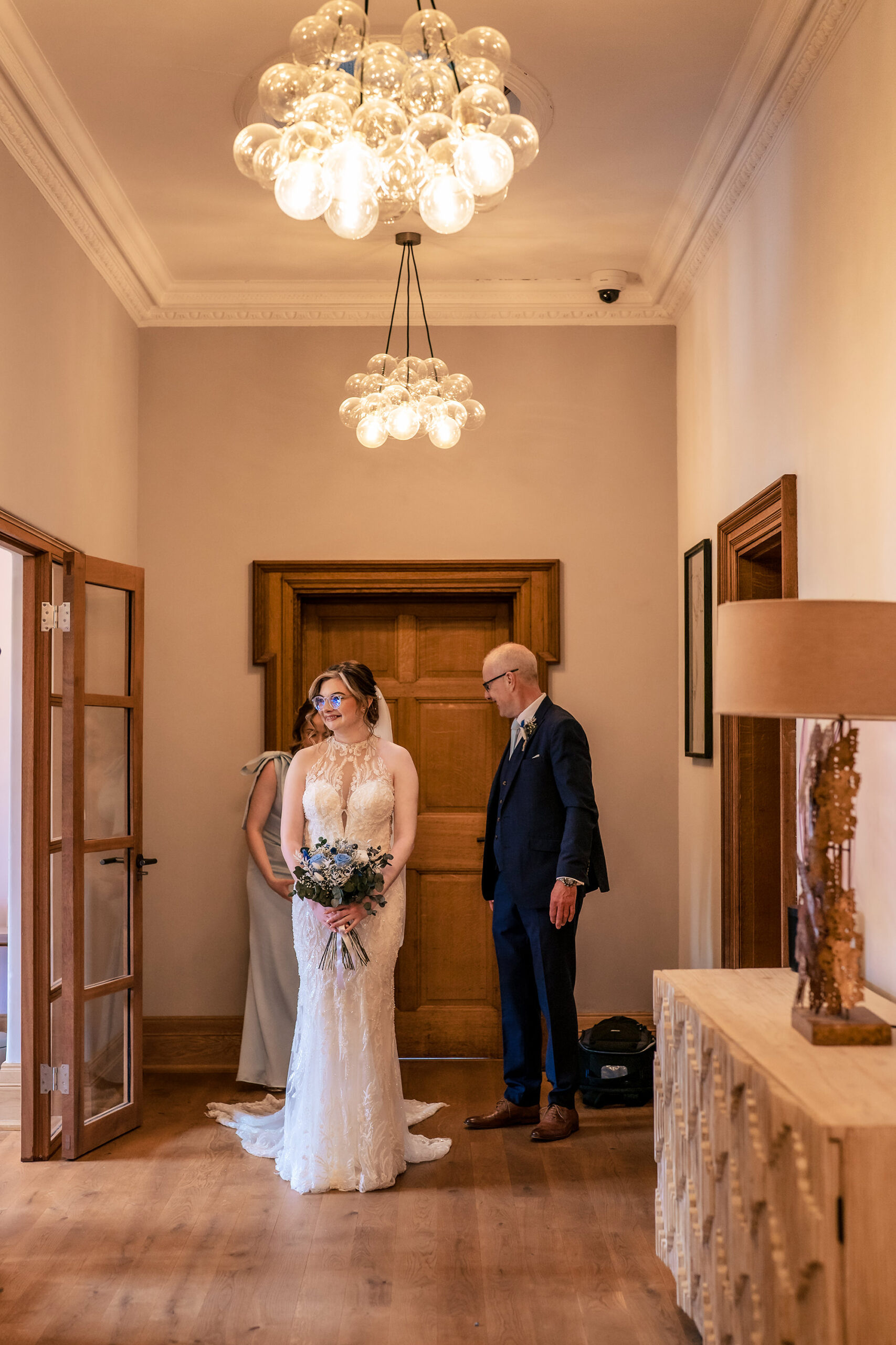 A quiet moment between the bride and her dad before walking down the aisle, Salt House wedding photographer
