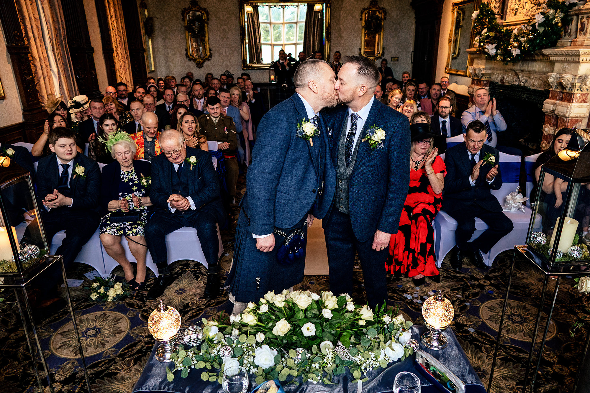 Guests reacting during the ceremony at Crewe Hall