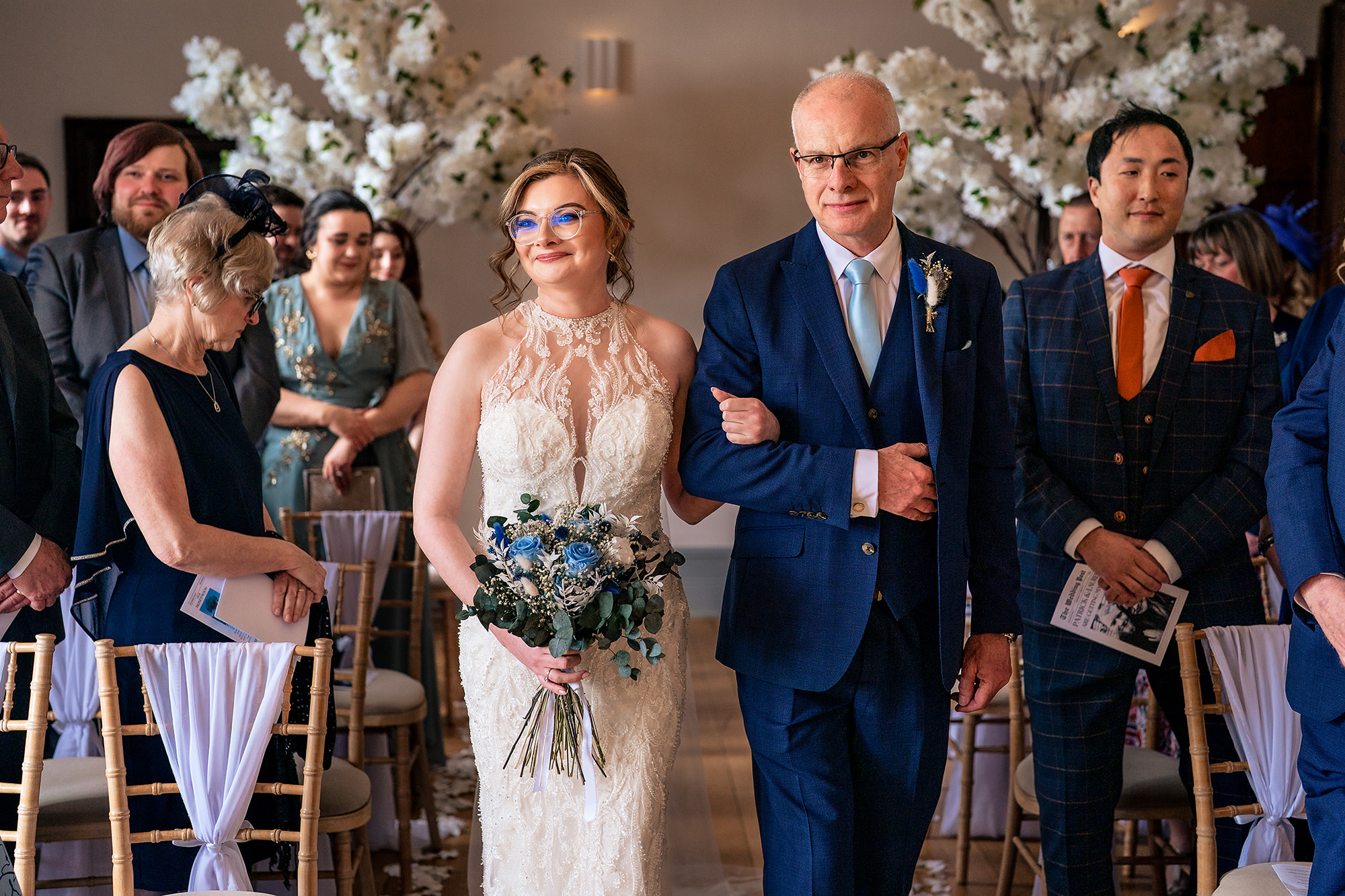 Bridesmaids and groomsmen watching the bride arrive at the ceremony, Salt House wedding photographer