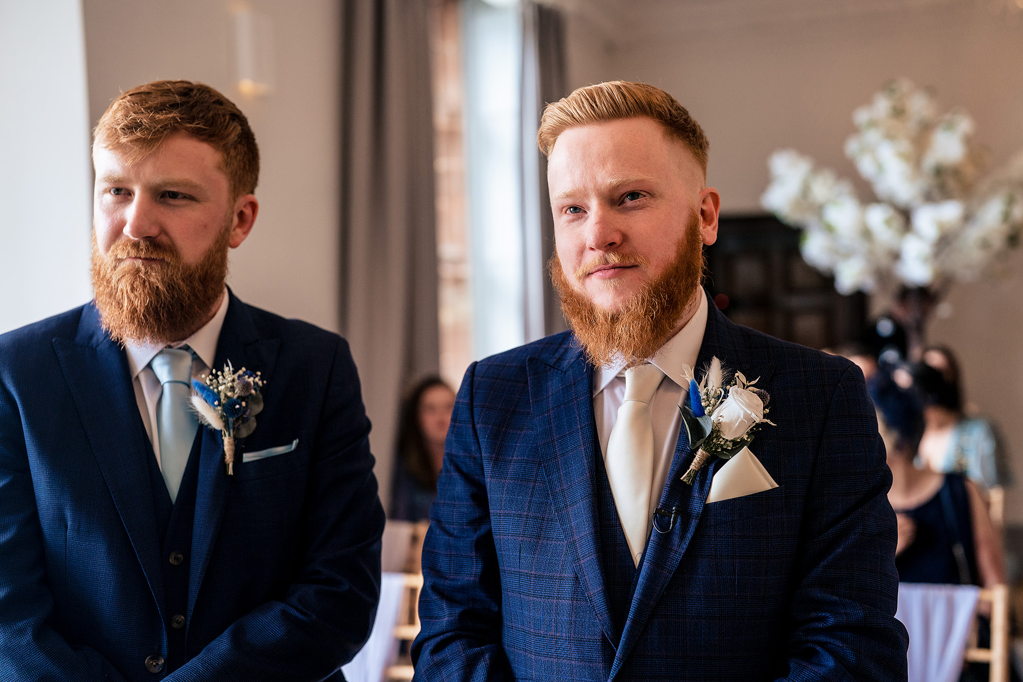 Groom waiting nervously with his best man as the ceremony is about to start, Salt House wedding photographer