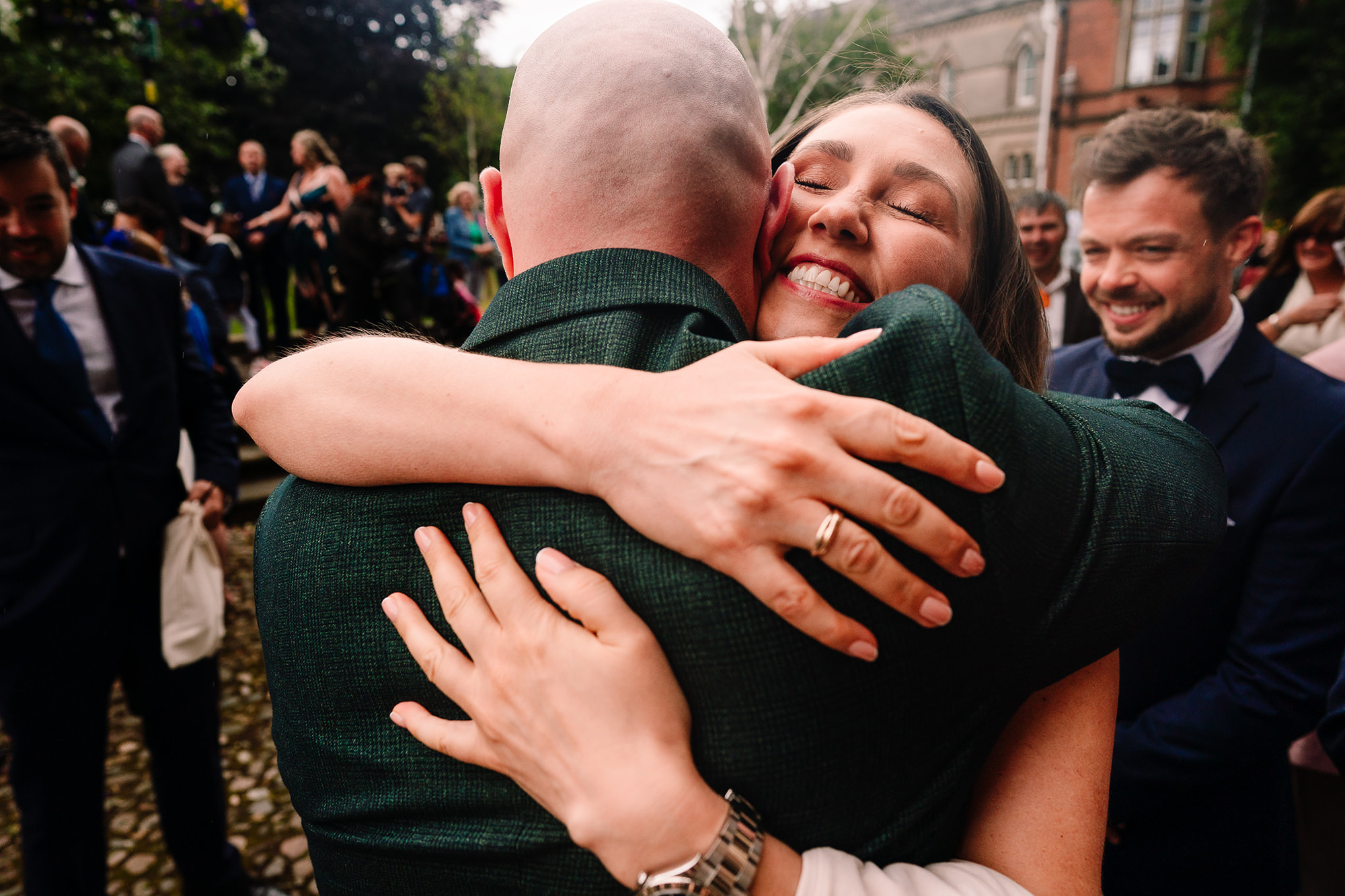 Another warm hug shared outside the church after Chloe and Pete’s wedding ceremony