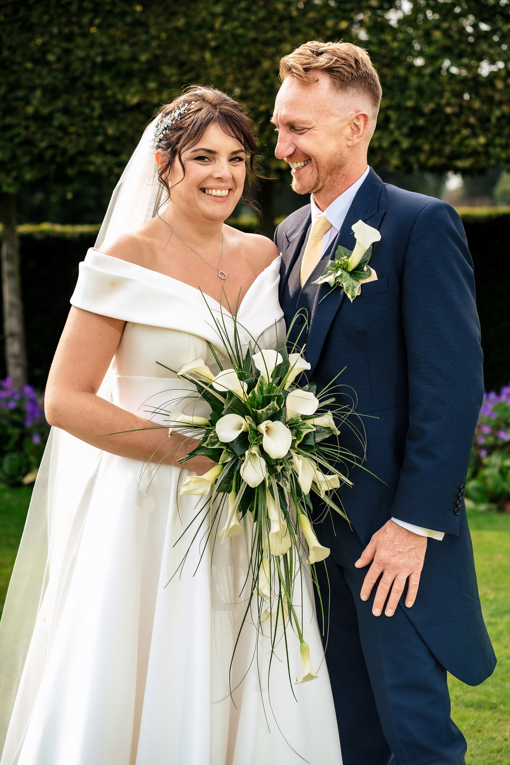 A quiet portrait of Laura and Ryan together in the garden, Merrydale Manor wedding photographer