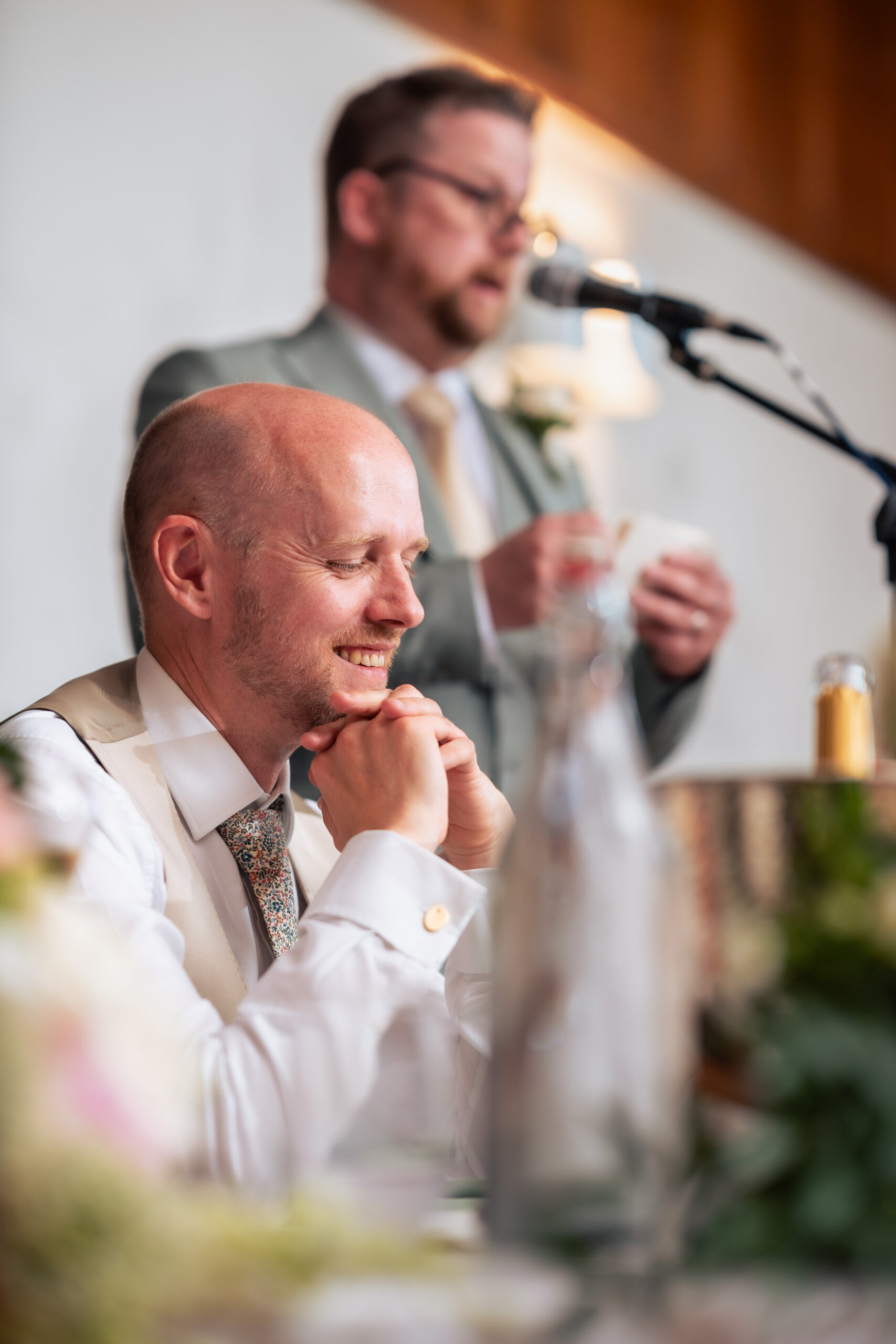 Another of the wedding speeches being given at the top table during the Salt House wedding breakfast