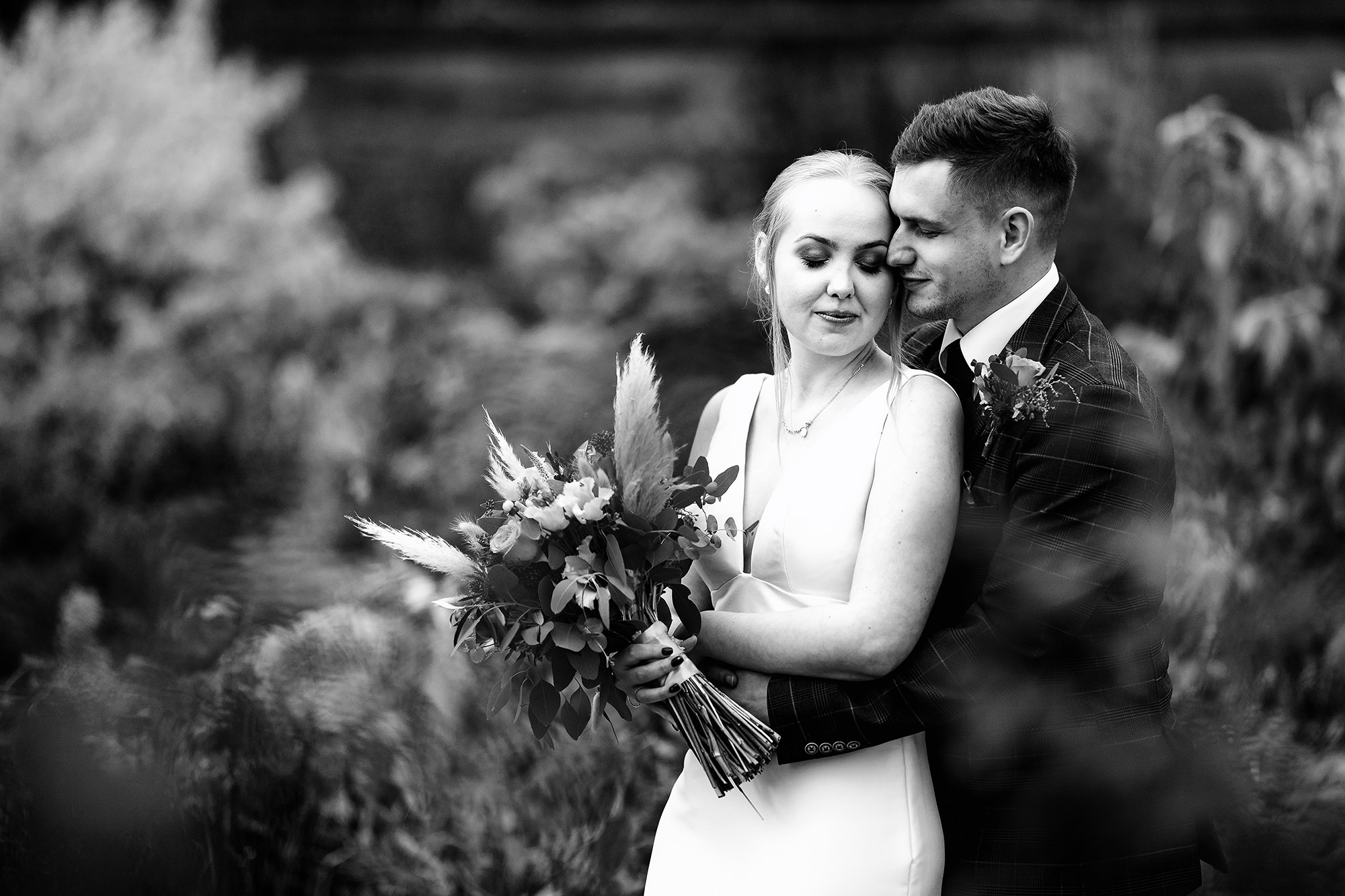 Chloe and Dan’s golden hour portrait among the autumn leaves at Salt House