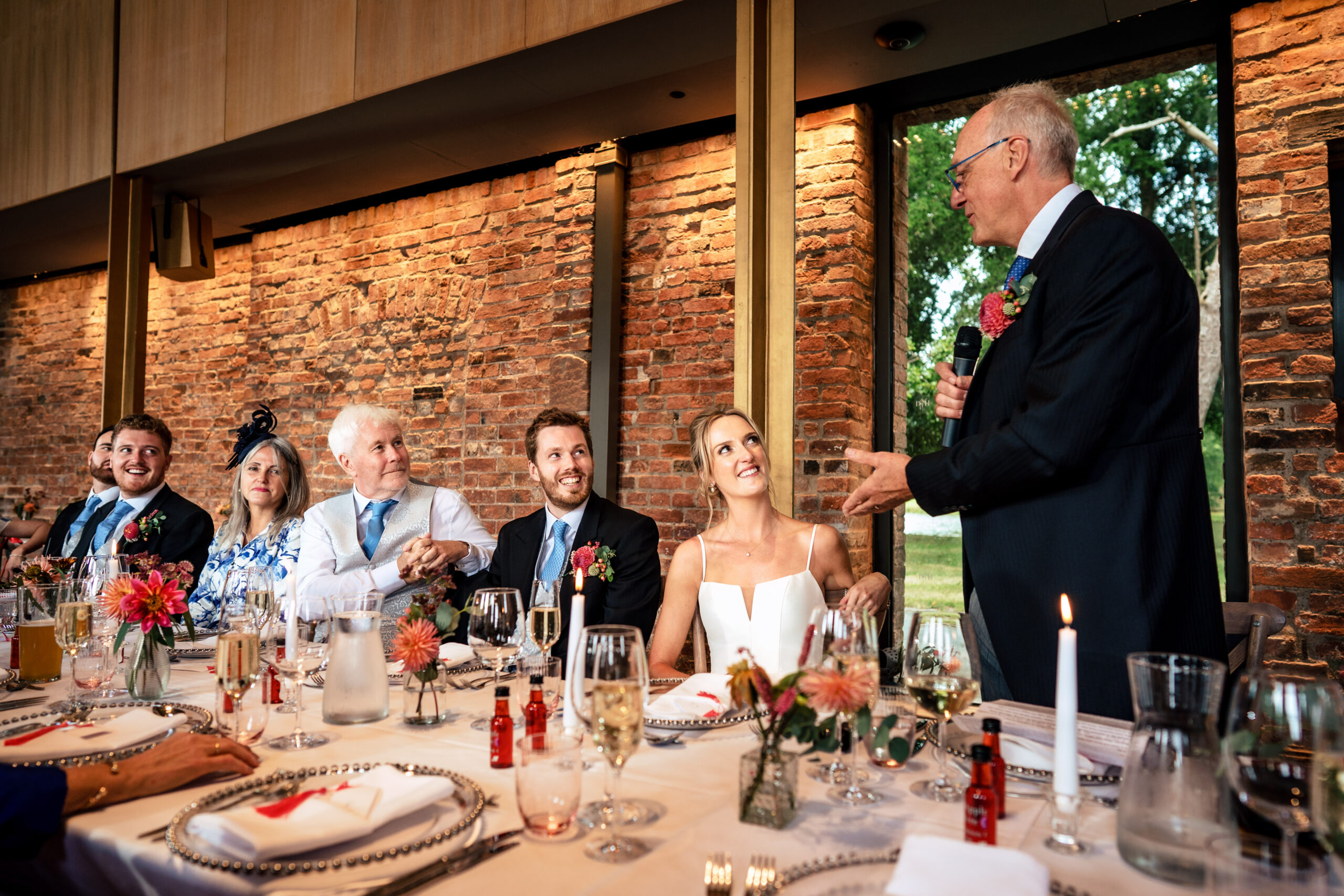 Father of the bride giving his speech at the top table, Dorfold Hall wedding photographer