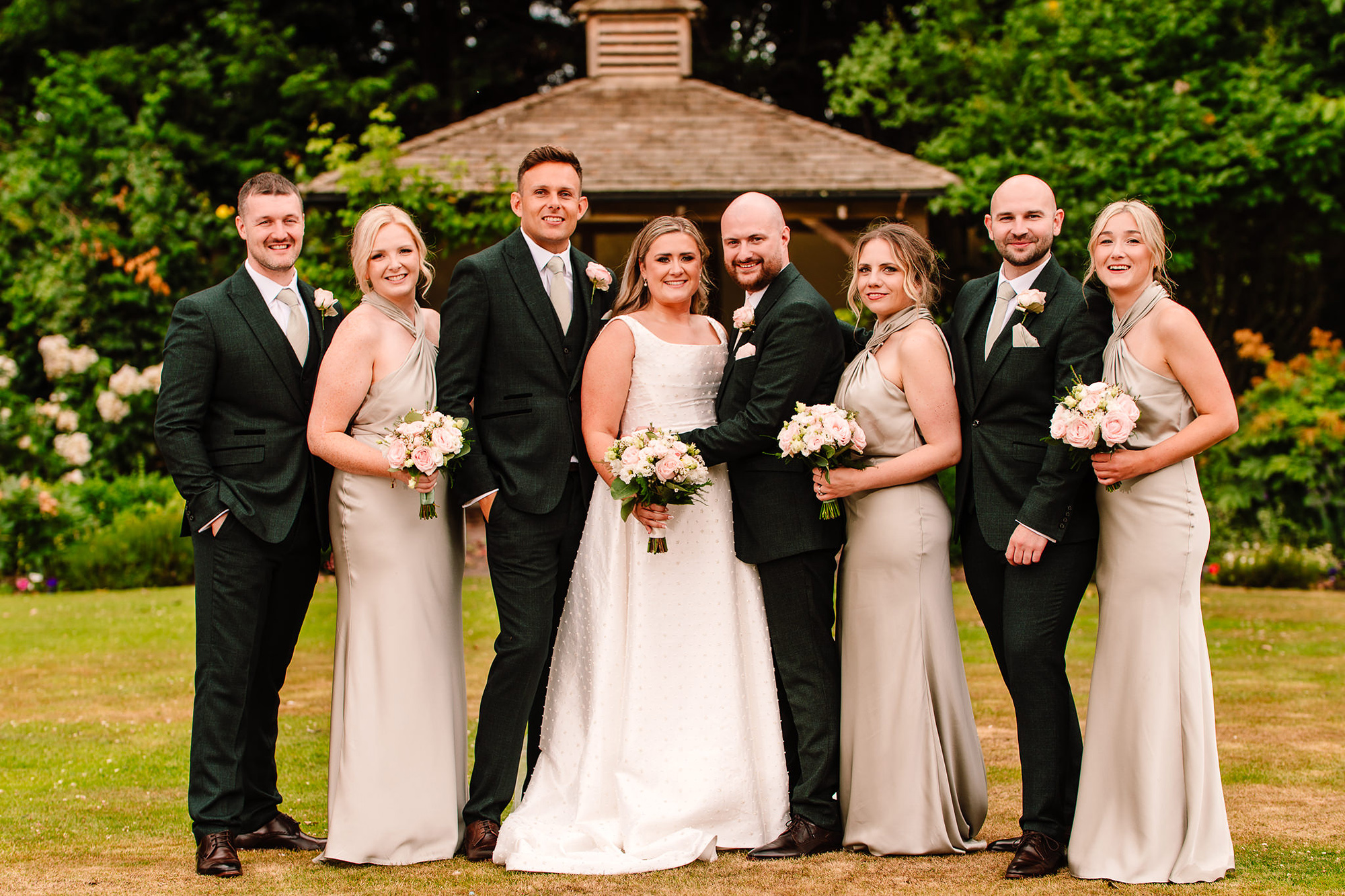 Another take of the wedding party group photo at Wrenbury Hall