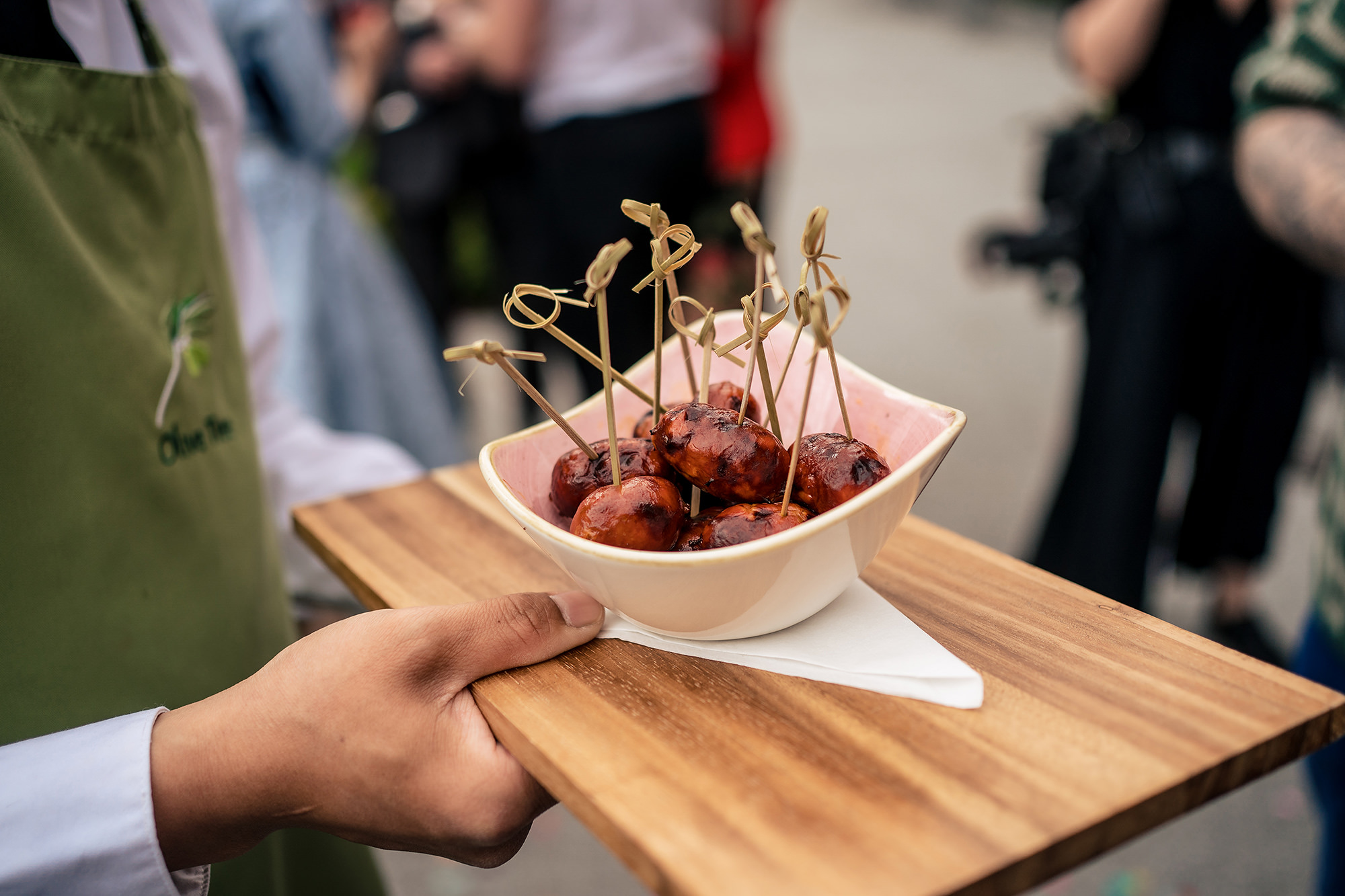 Canapes being served to guests during the drinks reception, Salt House wedding photographer