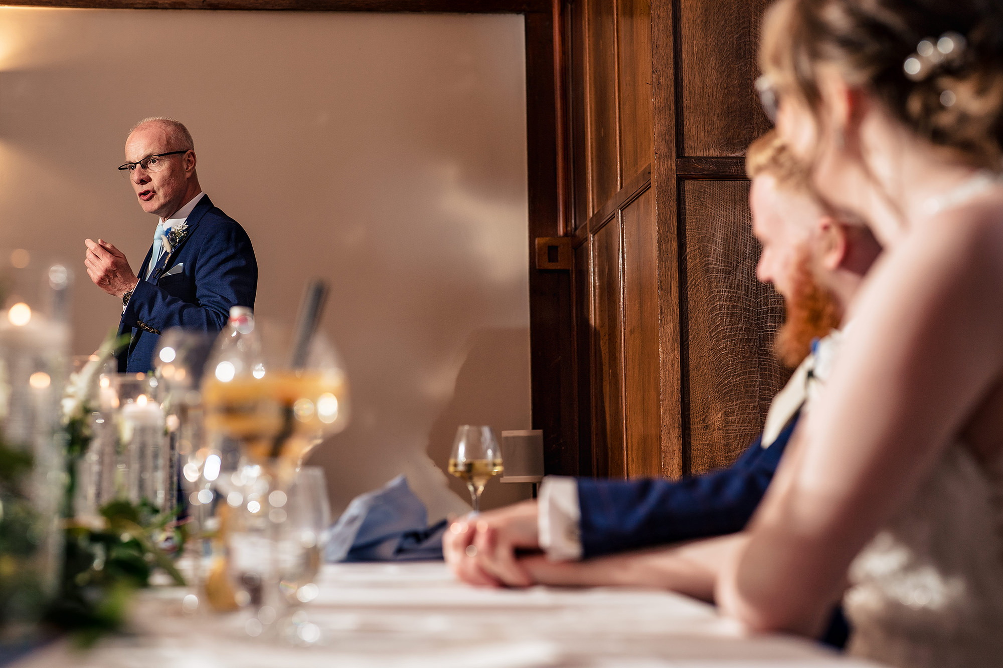 Father of the bride giving his speech at the top table, Salt House wedding photographer