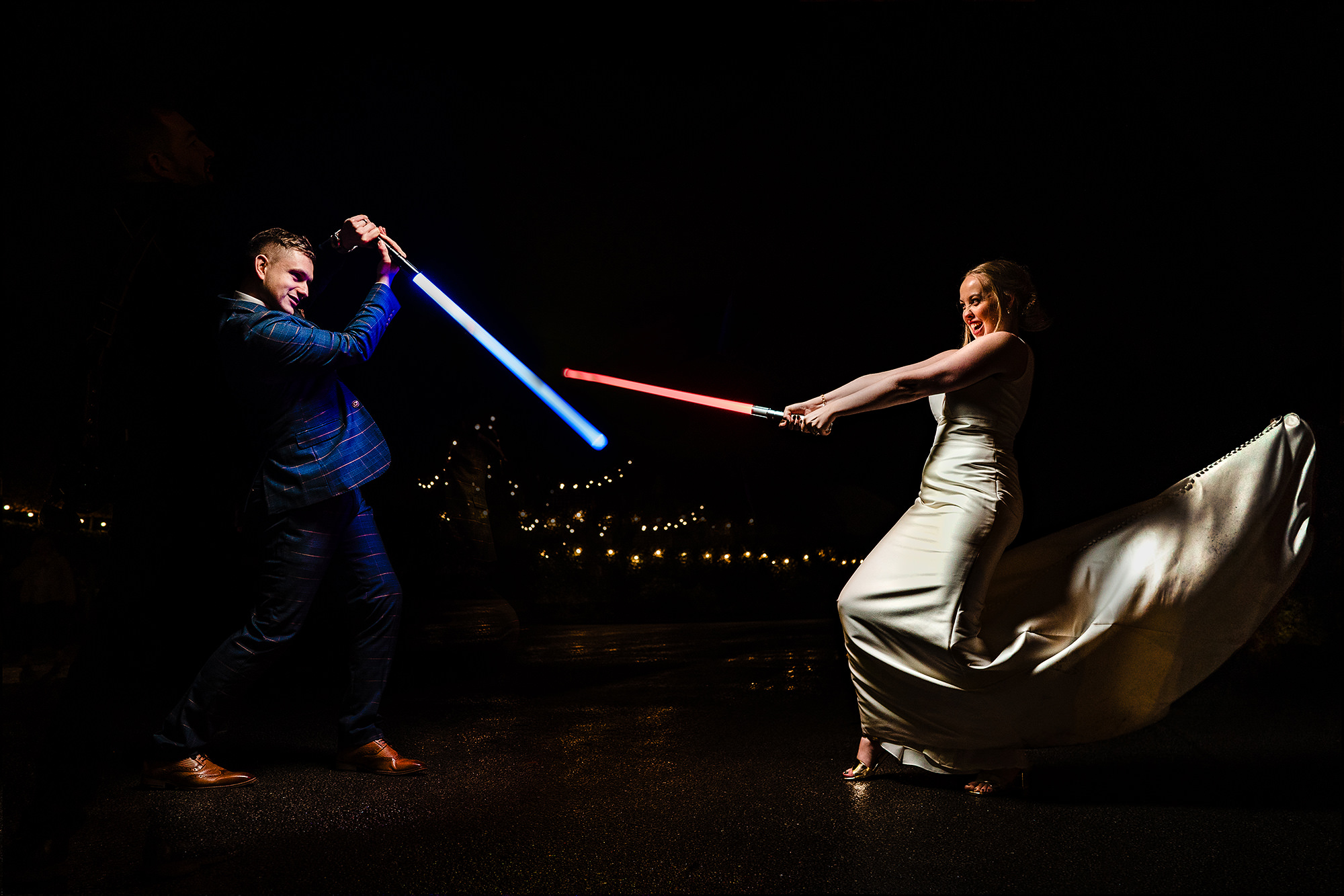 Chloe and Dan’s lightsaber duel for the cameras outside Salt House