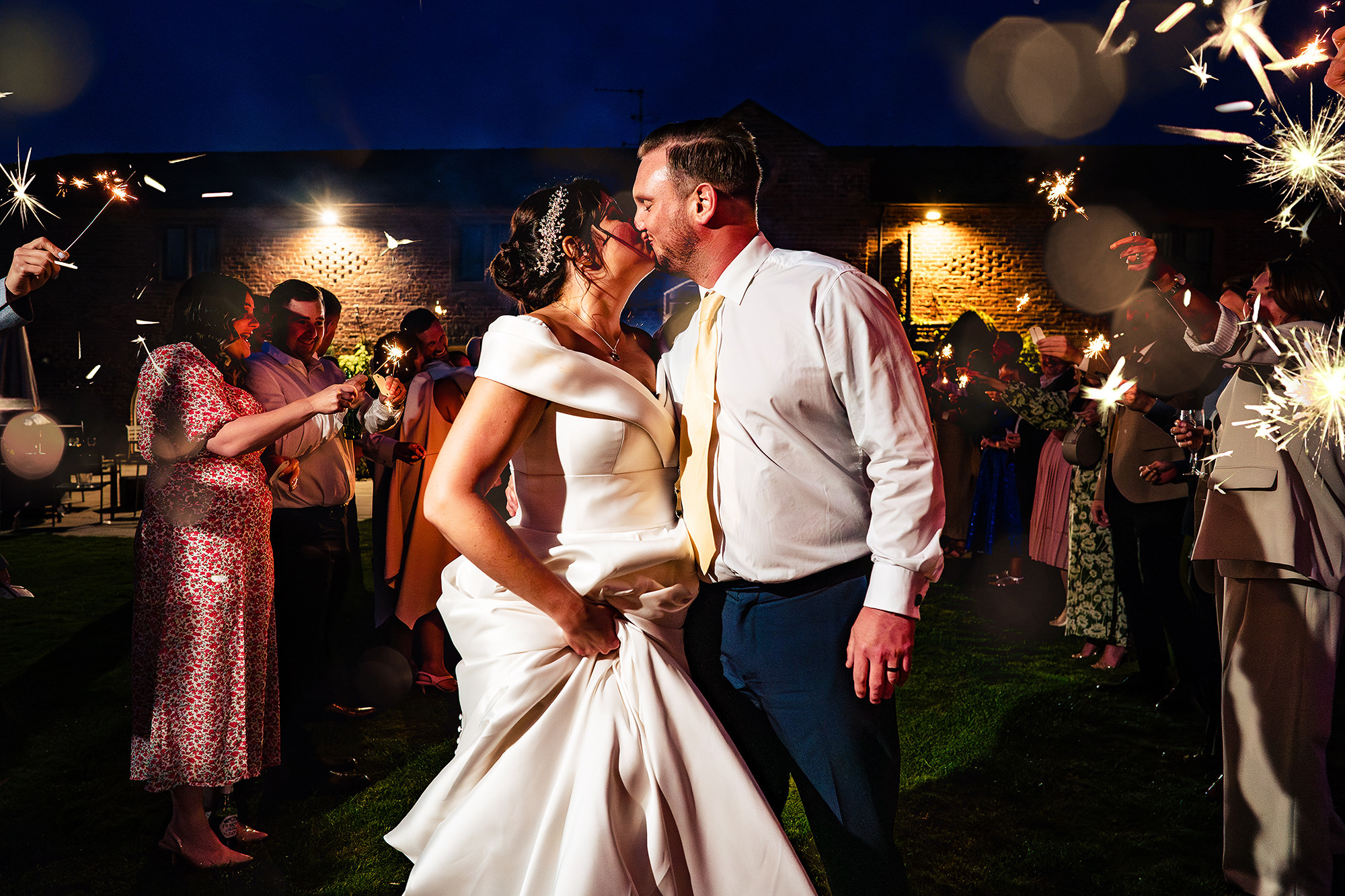 Laura and Ryan's sparkler send off at night, Merrydale Manor wedding photographer