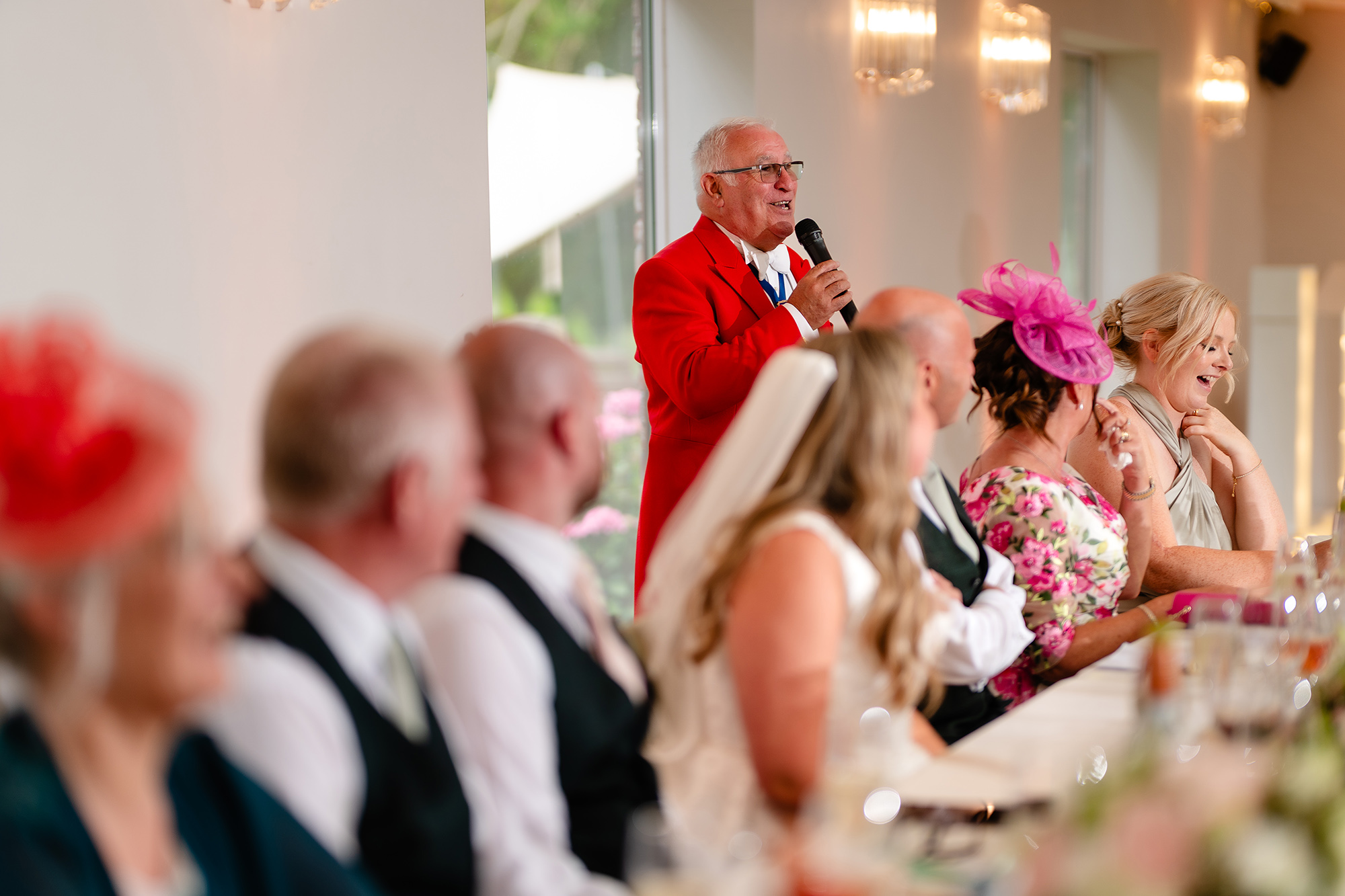 One of the wedding speeches in full flow at Wrenbury Hall