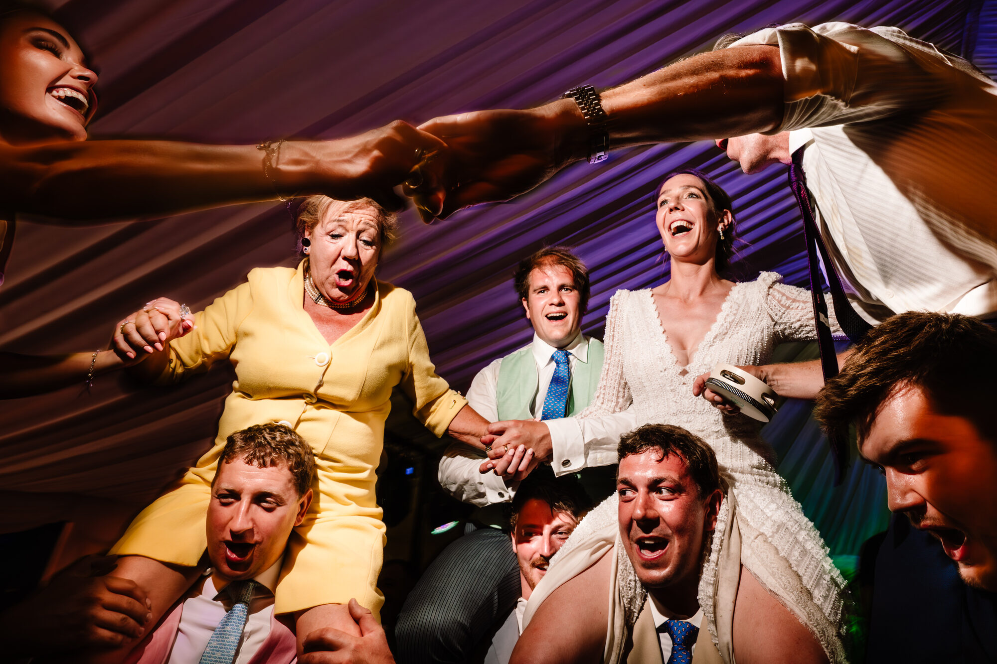 Wedding guests going completely wild on the dance floor